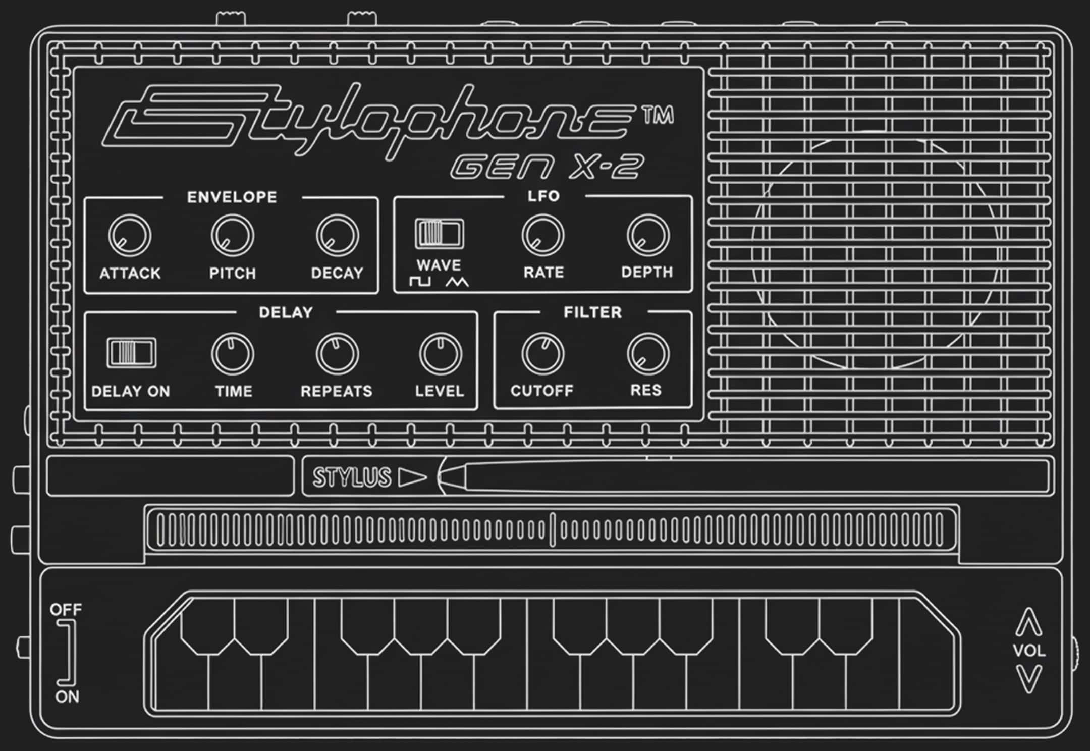 Stylophone Gen X-2 technical blueprint drawing