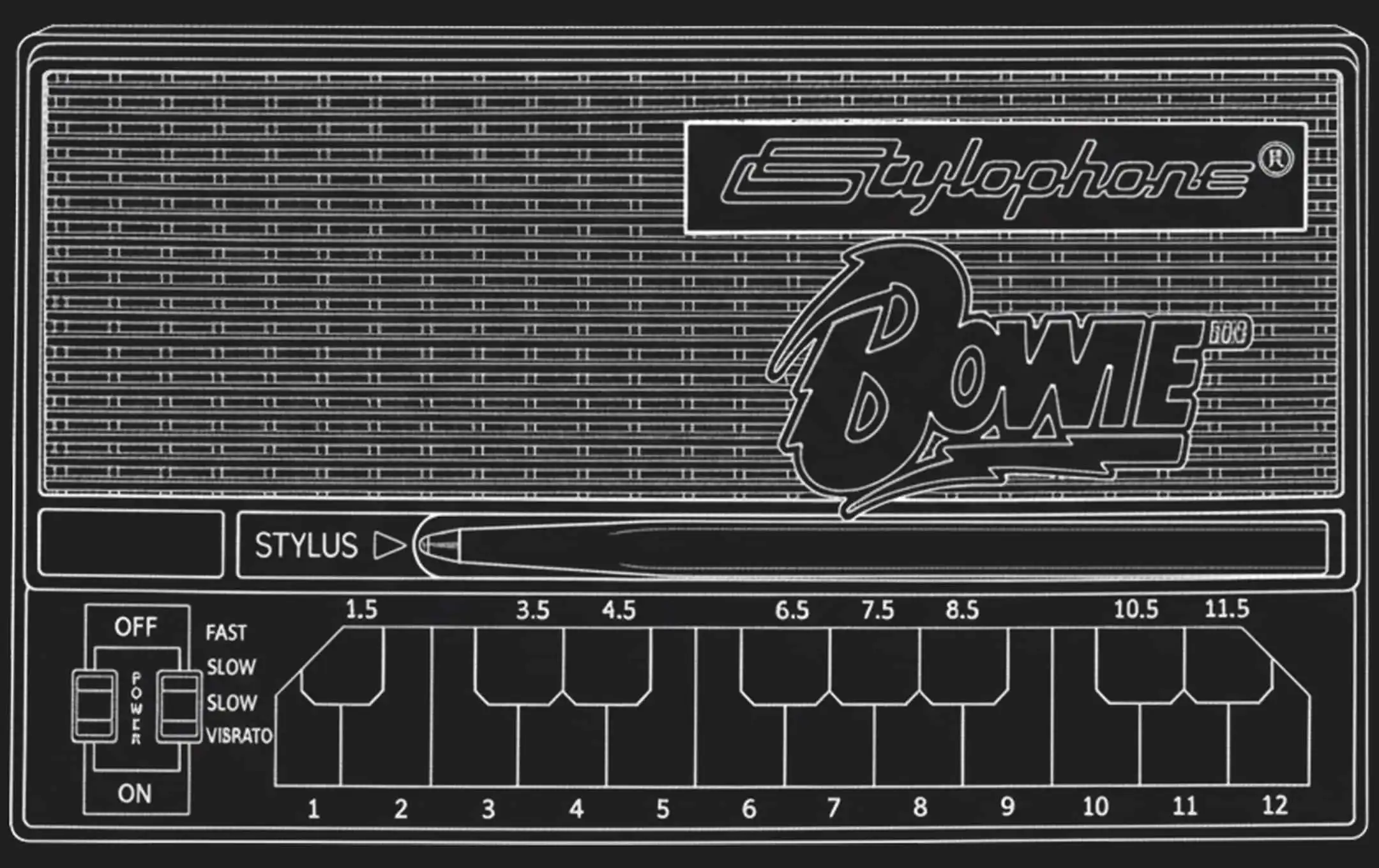 Stylophone S-1 Bowie Edition technical blueprint drawing