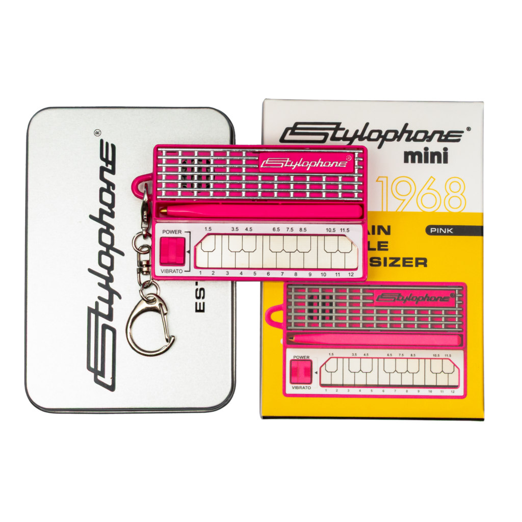 Pink stylophone mini with box and tin