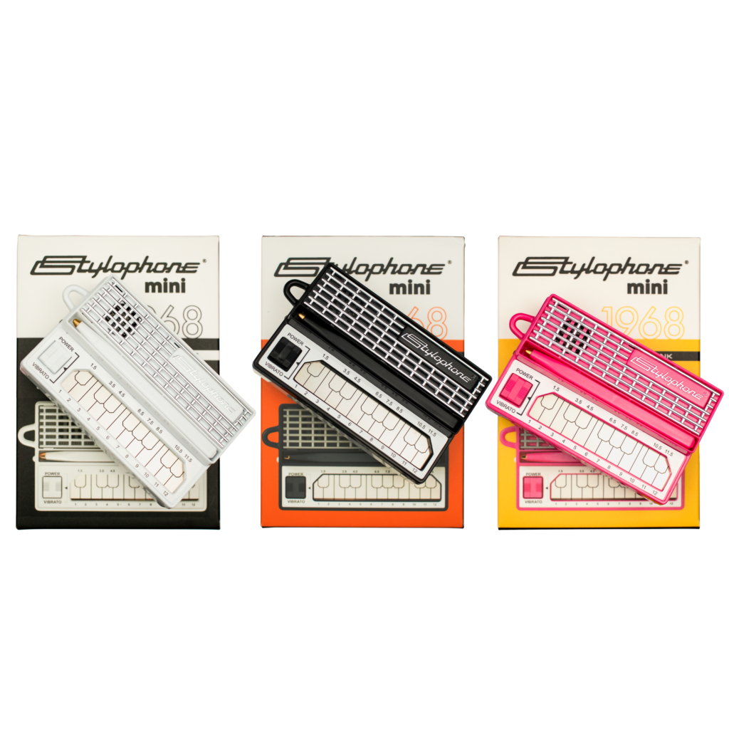 Pink, White, Original Stylophone minis on boxes